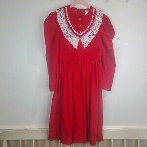 Ruth of carloina vintage Velour red dress with lace collar size 12